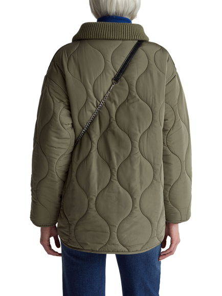 Benetton Quilted Collared Jacket, Green - view 2, Green