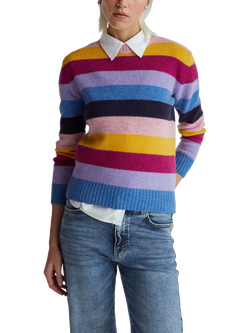 Benetton Stripe Crew Neck Pure Wool Jumper, Blue/Multi, Blue/Multi