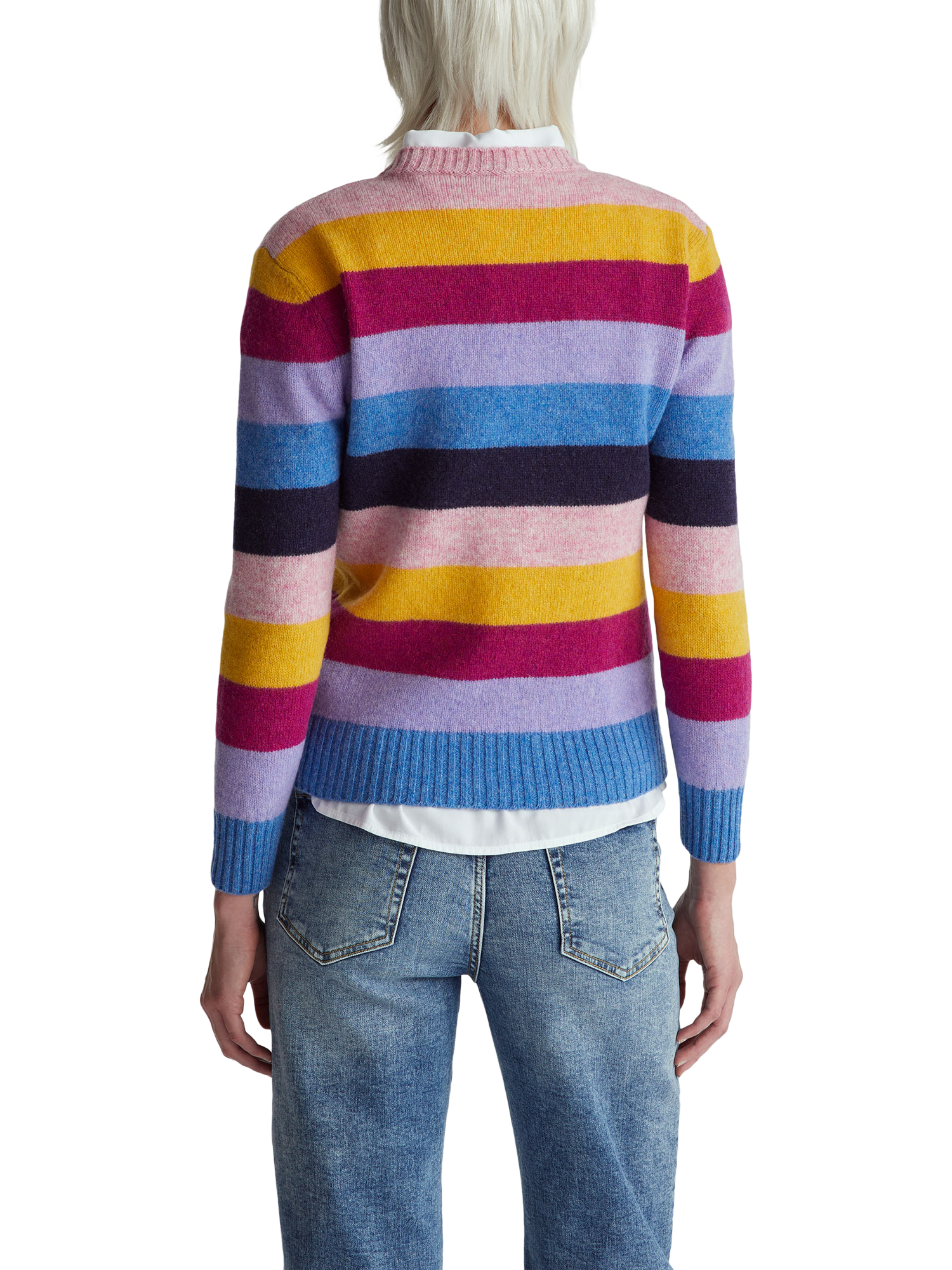 Product image 2 of 6, which shows Benetton Stripe Crew Neck Pure Wool Jumper, Blue/Multi, XS