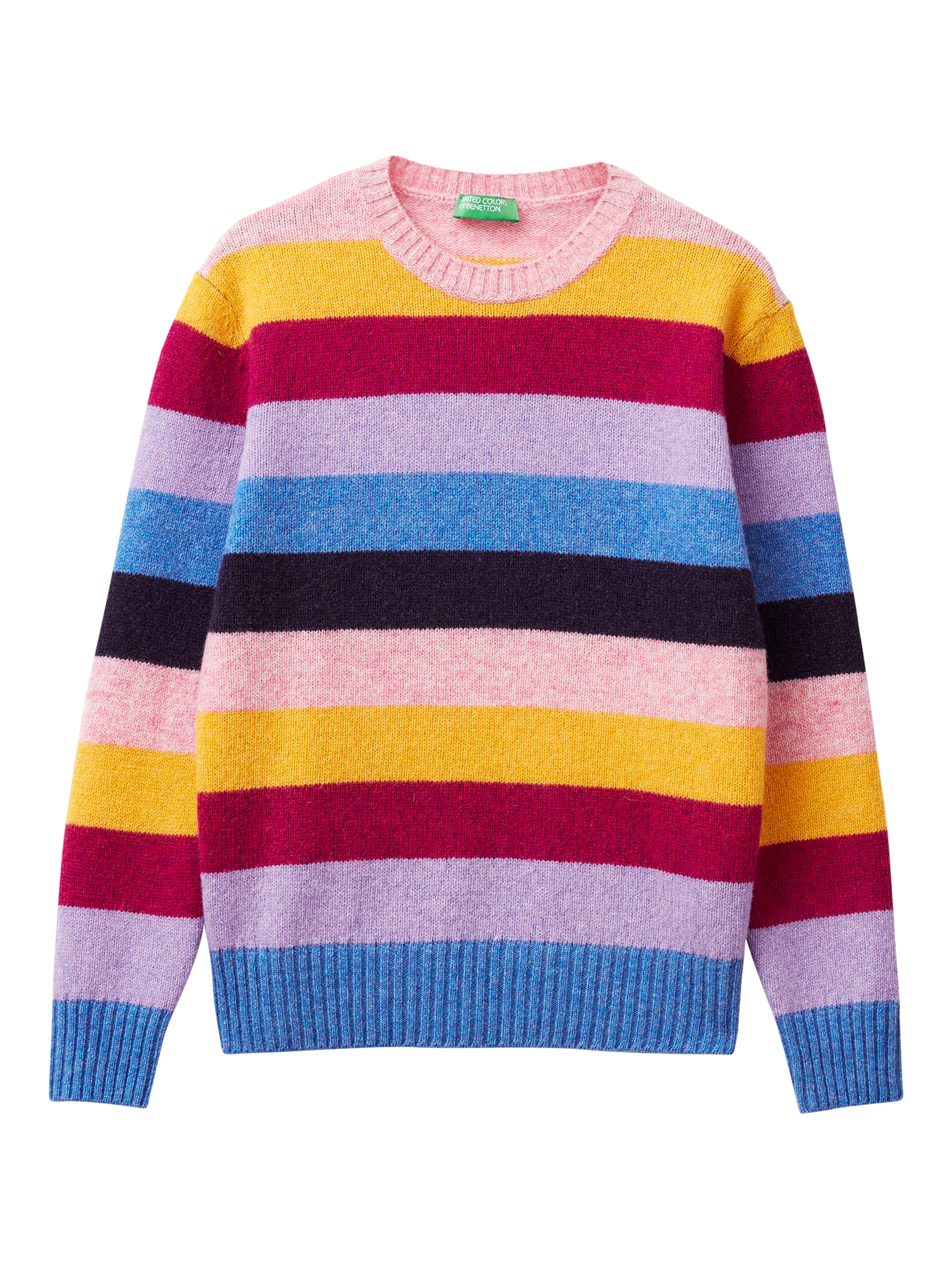 Product image 4 of 6, which shows Benetton Stripe Crew Neck Pure Wool Jumper, Blue/Multi, XS