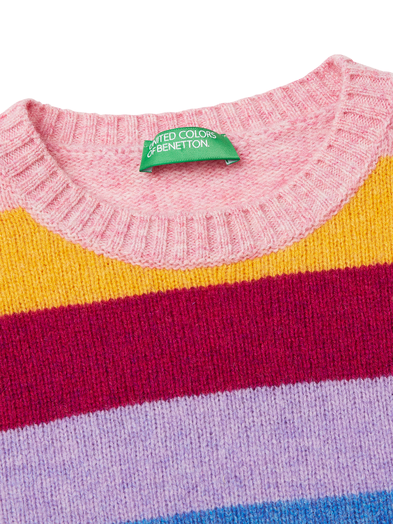 Product image 6 of 6, which shows Benetton Stripe Crew Neck Pure Wool Jumper, Blue/Multi, XS