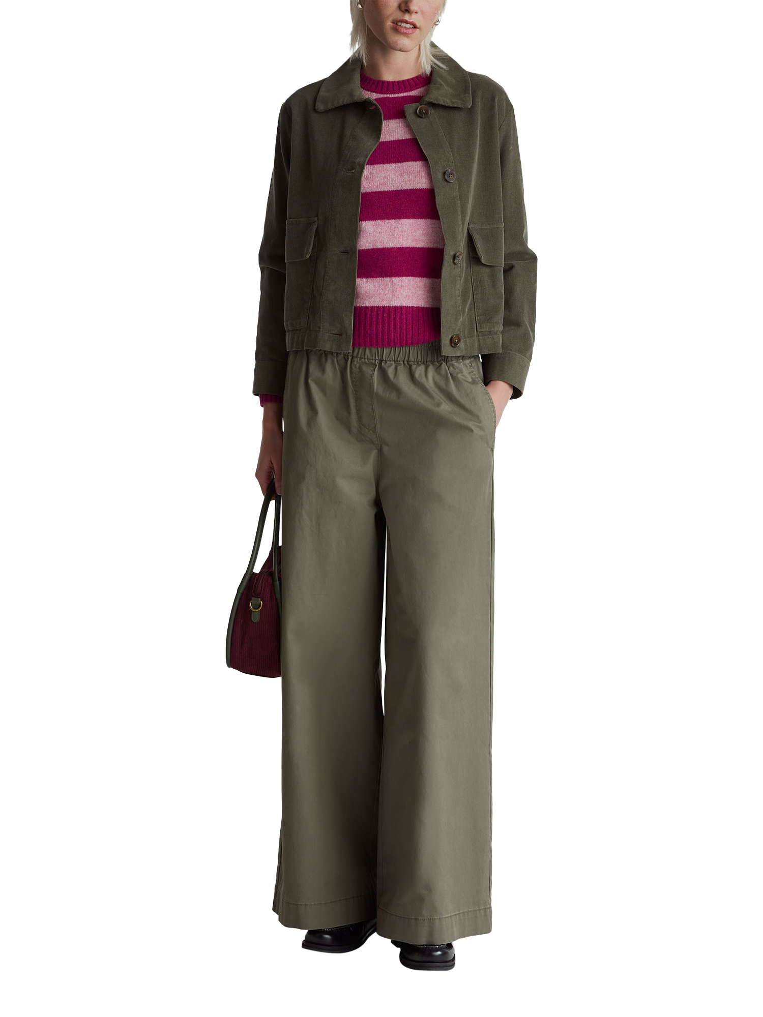 Product image 2 of 5, which shows Benetton Crew Neck Stripe Pure Wool Jumper, Violet, XS