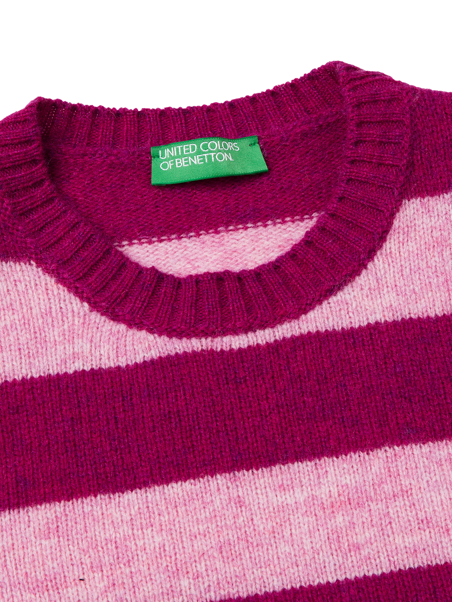 Product image 5 of 5, which shows Benetton Crew Neck Stripe Pure Wool Jumper, Violet, XS