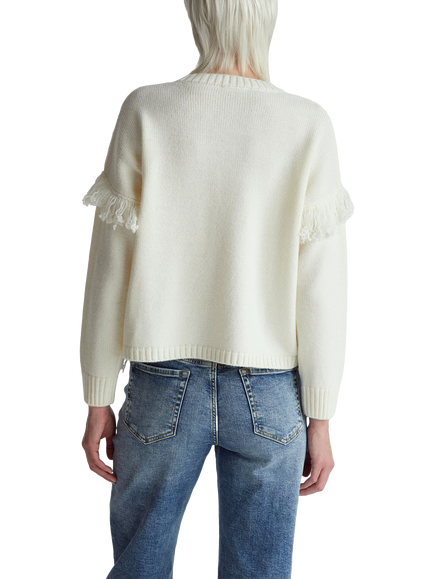 Benetton Fringed Boxy Wool Rich Jumper, White - view 2, White