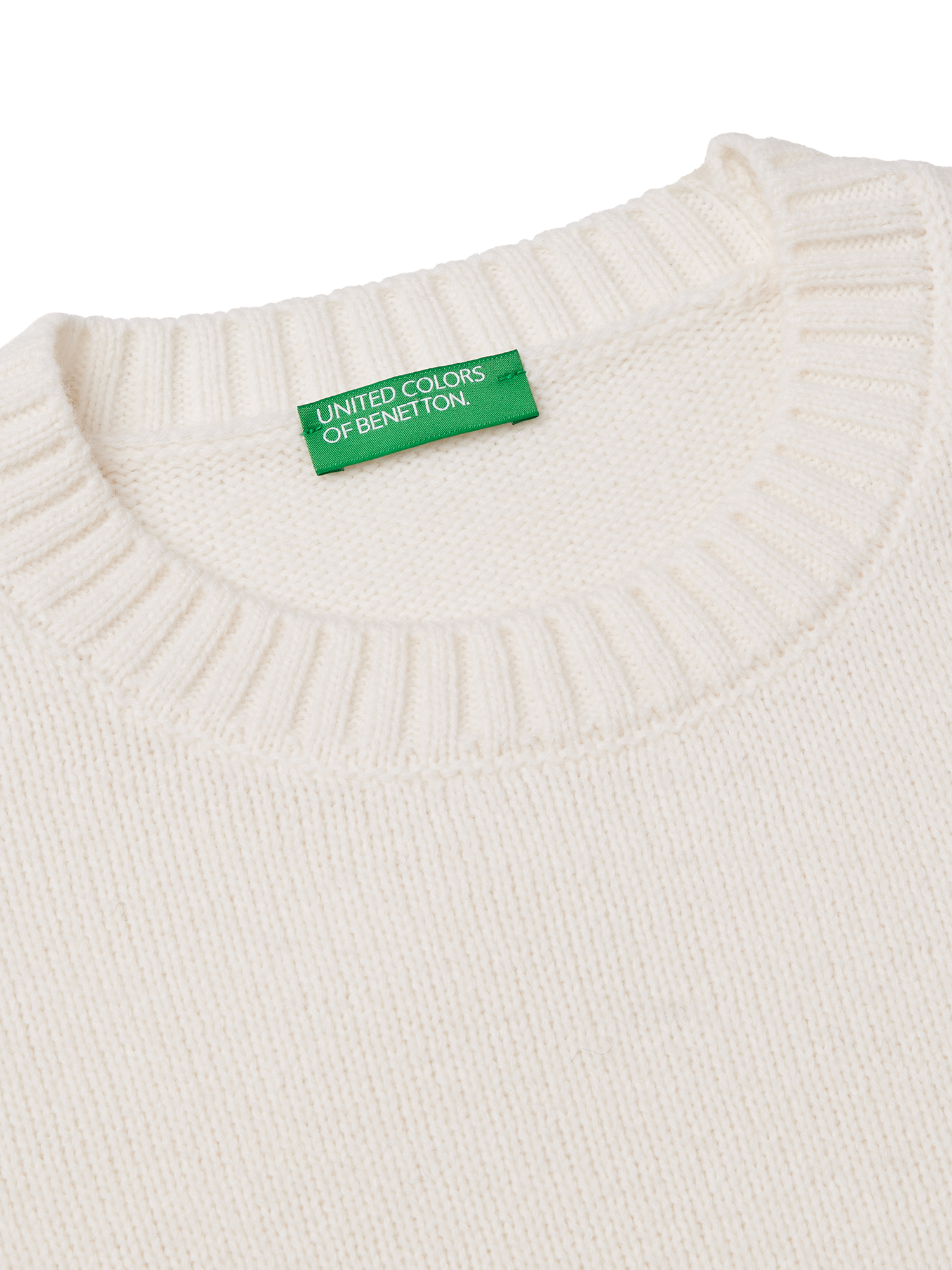 Product image 6 of 6, which shows Benetton Fringed Boxy Wool Rich Jumper, White, XS
