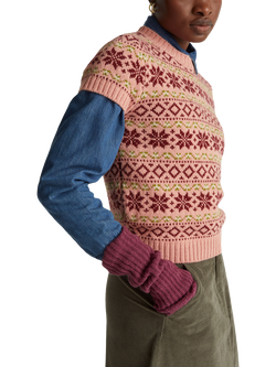 Benetton Jacquard Crew Neck Short Sleeved Jumper, Pink, Pink