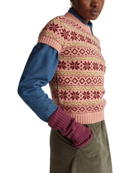 Benetton Jacquard Crew Neck Short Sleeved Jumper, Pink, Pink