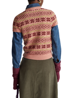 Benetton Jacquard Crew Neck Short Sleeved Jumper, Pink - view 2, Pink