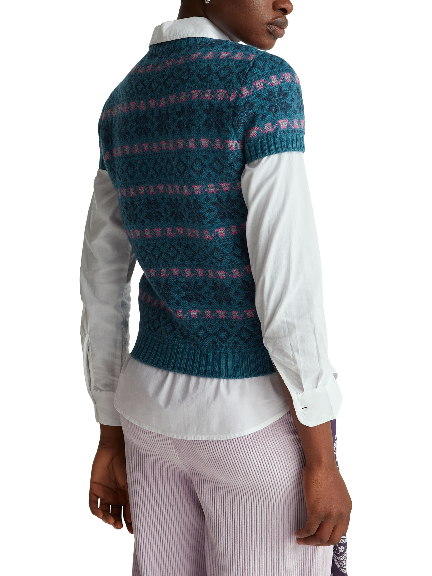 Product image 2 of 6, which shows Benetton Jacquard Wool Blend Short Sleeve Jumper, Blue, M