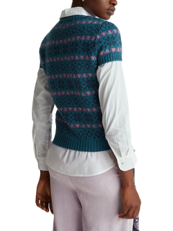 Benetton Jacquard Wool Blend Short Sleeve Jumper, Blue - view 2, Blue