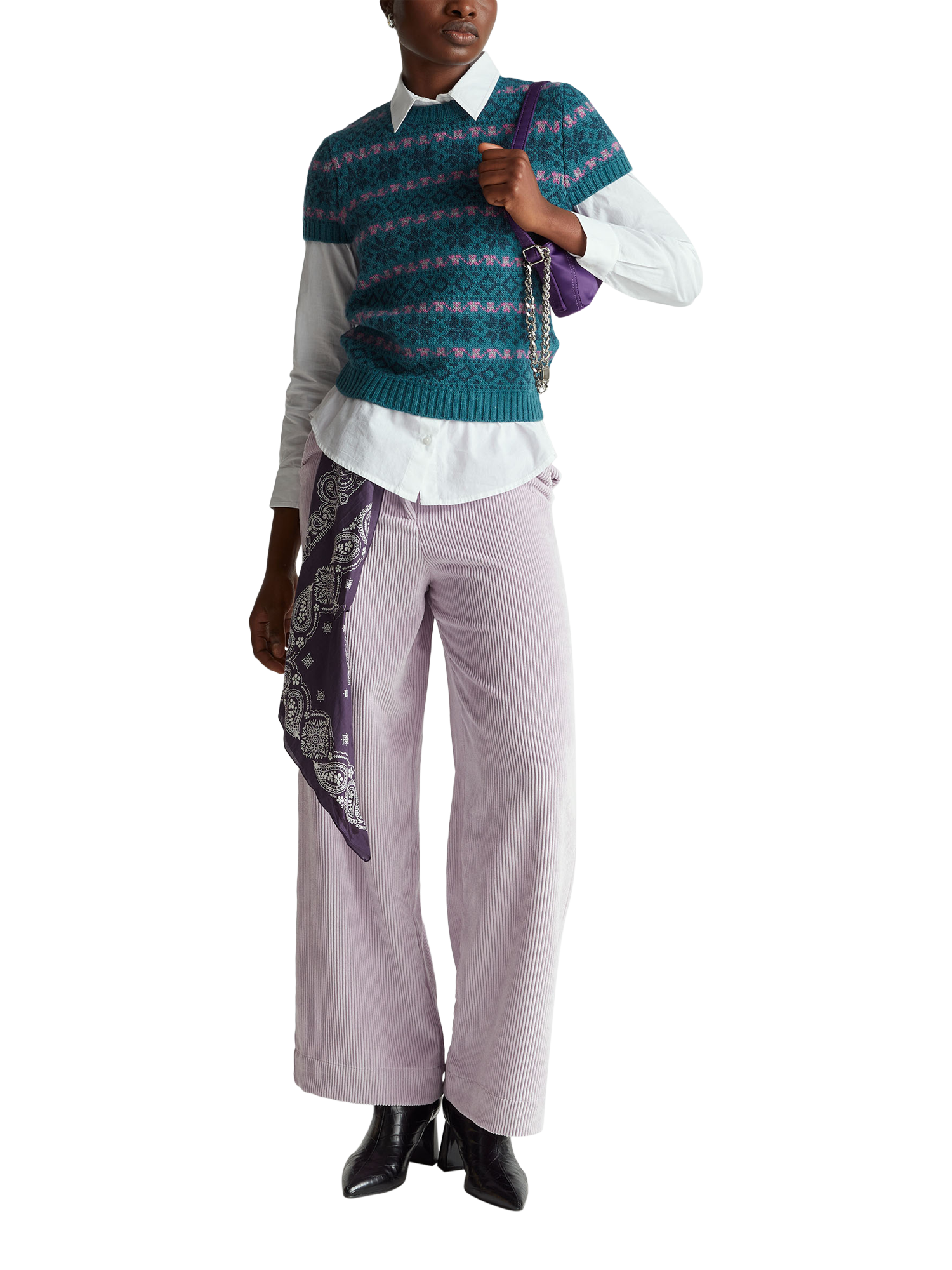 Product image 3 of 6, which shows Benetton Jacquard Wool Blend Short Sleeve Jumper, Blue, M