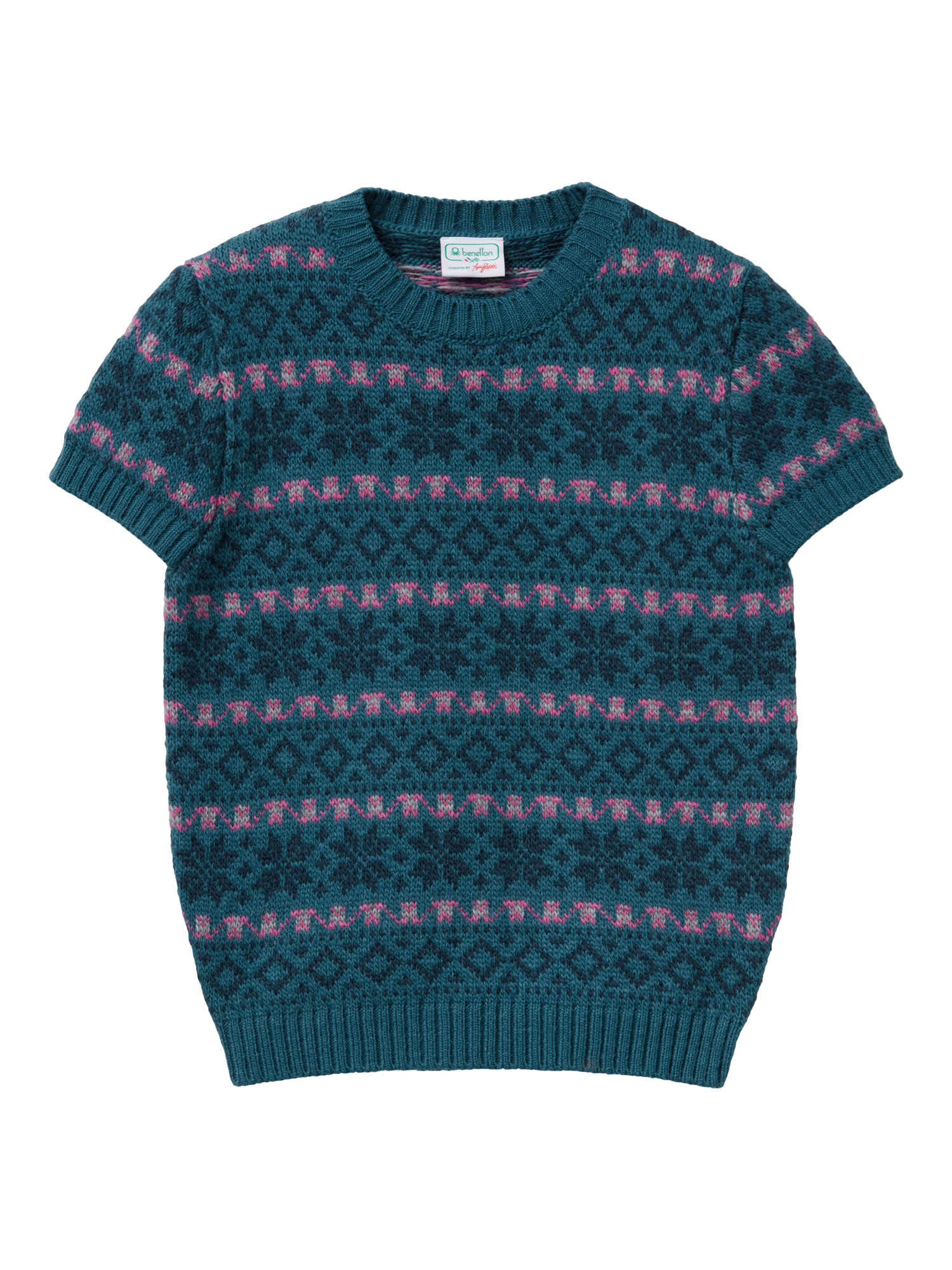 Product image 4 of 6, which shows Benetton Jacquard Wool Blend Short Sleeve Jumper, Blue, M