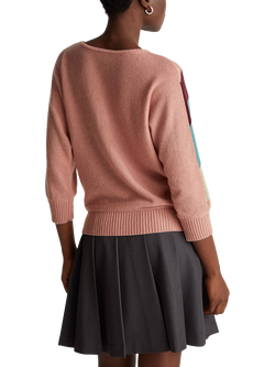 Benetton Bat Sleeve Intarsia Cashmere Blend Jumper, Pink/Multi - view 2, Pink/Multi