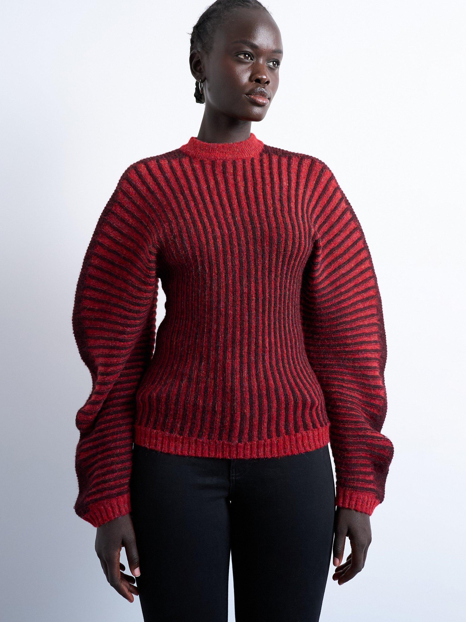 Product image 1 of 4, which shows Topshop Cocoon Ribbed Jumper, Red, S