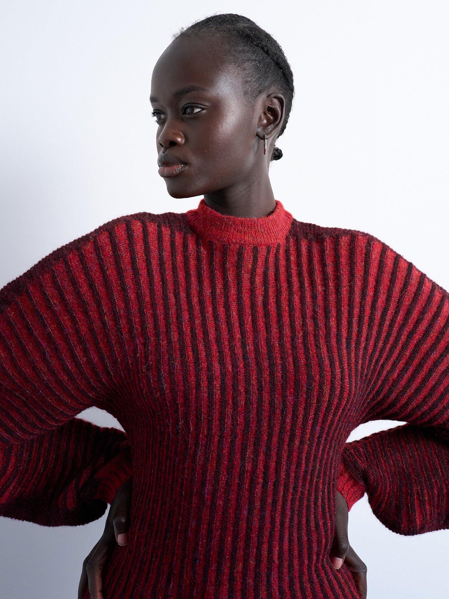 Product image 2 of 4, which shows Topshop Cocoon Ribbed Jumper, Red, S