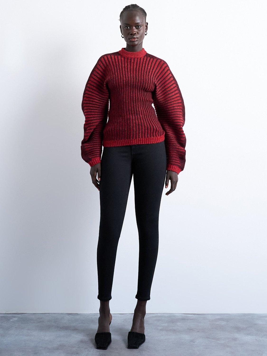 Product image 3 of 4, which shows Topshop Cocoon Ribbed Jumper, Red, S