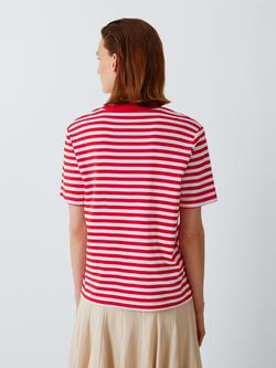 John Lewis Organic Cotton Striped Short Sleeve Crew Neck T-Shirt, Red - view 2, Red