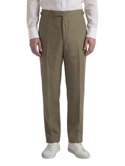 Richard James Linen Flat Front Tailored Trousers, Khaki, Khaki