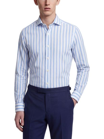 Richard James Classic Cotton Stripe Shirt, Royal Blue / White, Royal Blue / White