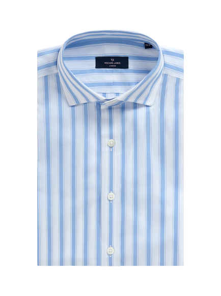 Richard James Classic Cotton Stripe Shirt, Royal Blue / White - view 2, Royal Blue / White
