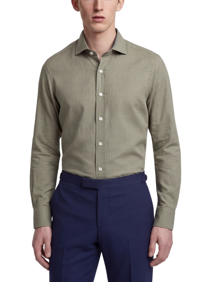 Richard James London Classic Linen Cotton Blend Shirt, Taupe Green