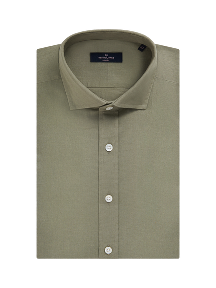 Richard James London Classic Linen Cotton Blend Shirt - view 2, Taupe Green