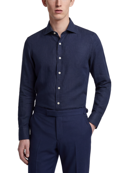 Richard James London Classic Linen Cotton Blend Shirt, Navy