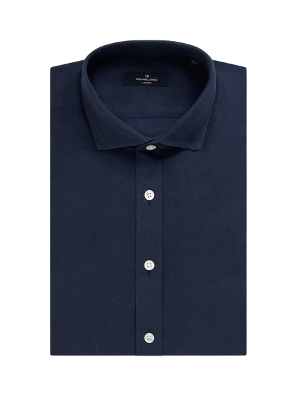 Richard James London Classic Linen Cotton Blend Shirt - view 2, Navy