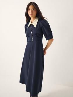 Monsoon Clay Collar Jersey Tea Dress, Navy, Navy