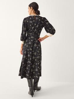Monsoon Dotty Bow Floral Jersey Midi Dress, Black - view 2, Black