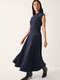 Monsoon Sally Pleat Sleeveless Midi Dress, Navy, Navy