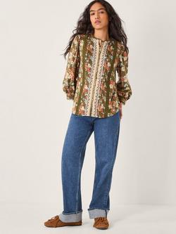 Monsoon Olive Floral Jersey Shirt, Khaki, Khaki