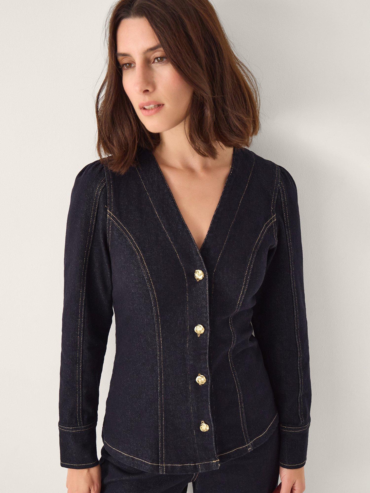 Product image 1 of 5, which shows Monsoon Teri Tailored Denim Shirt, Indigo, 8