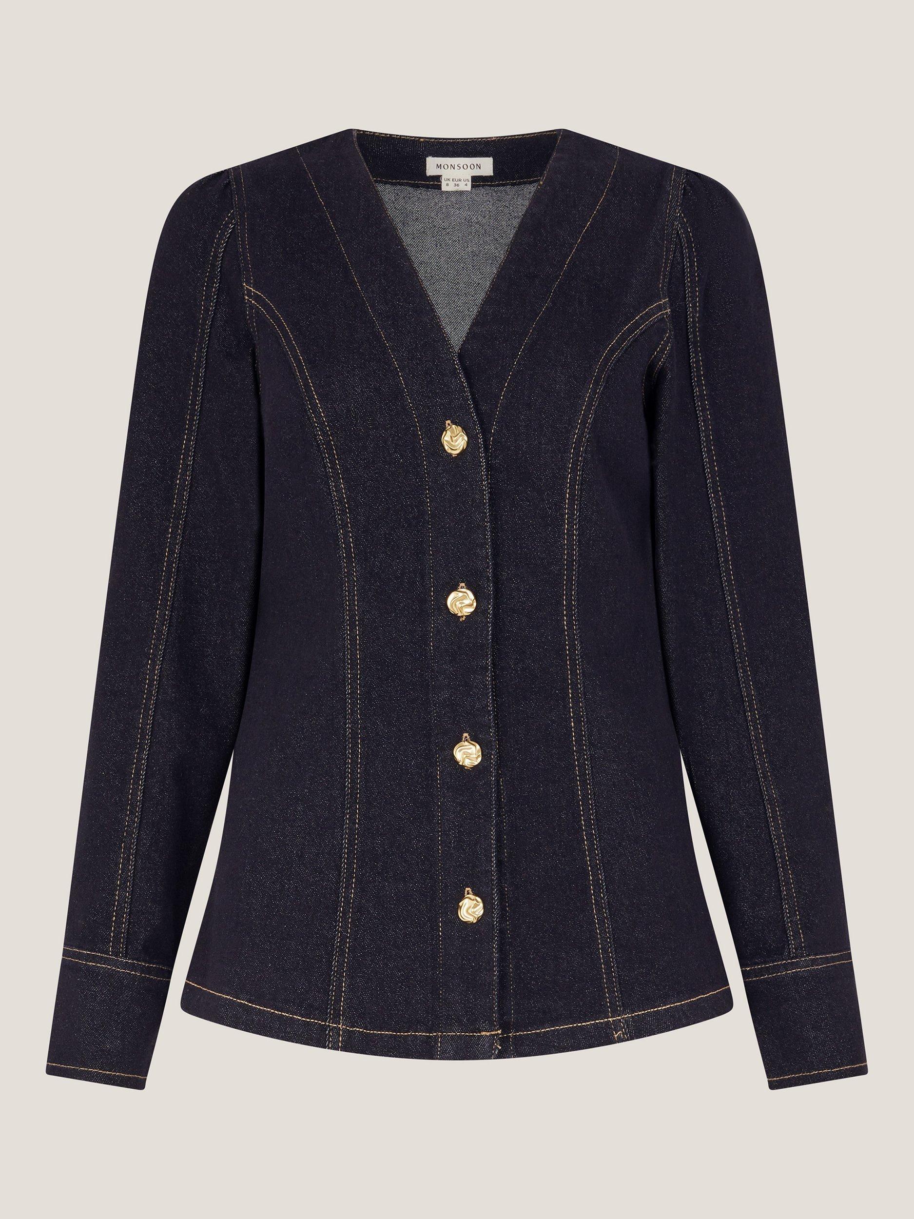 Product image 5 of 5, which shows Monsoon Teri Tailored Denim Shirt, Indigo, 8