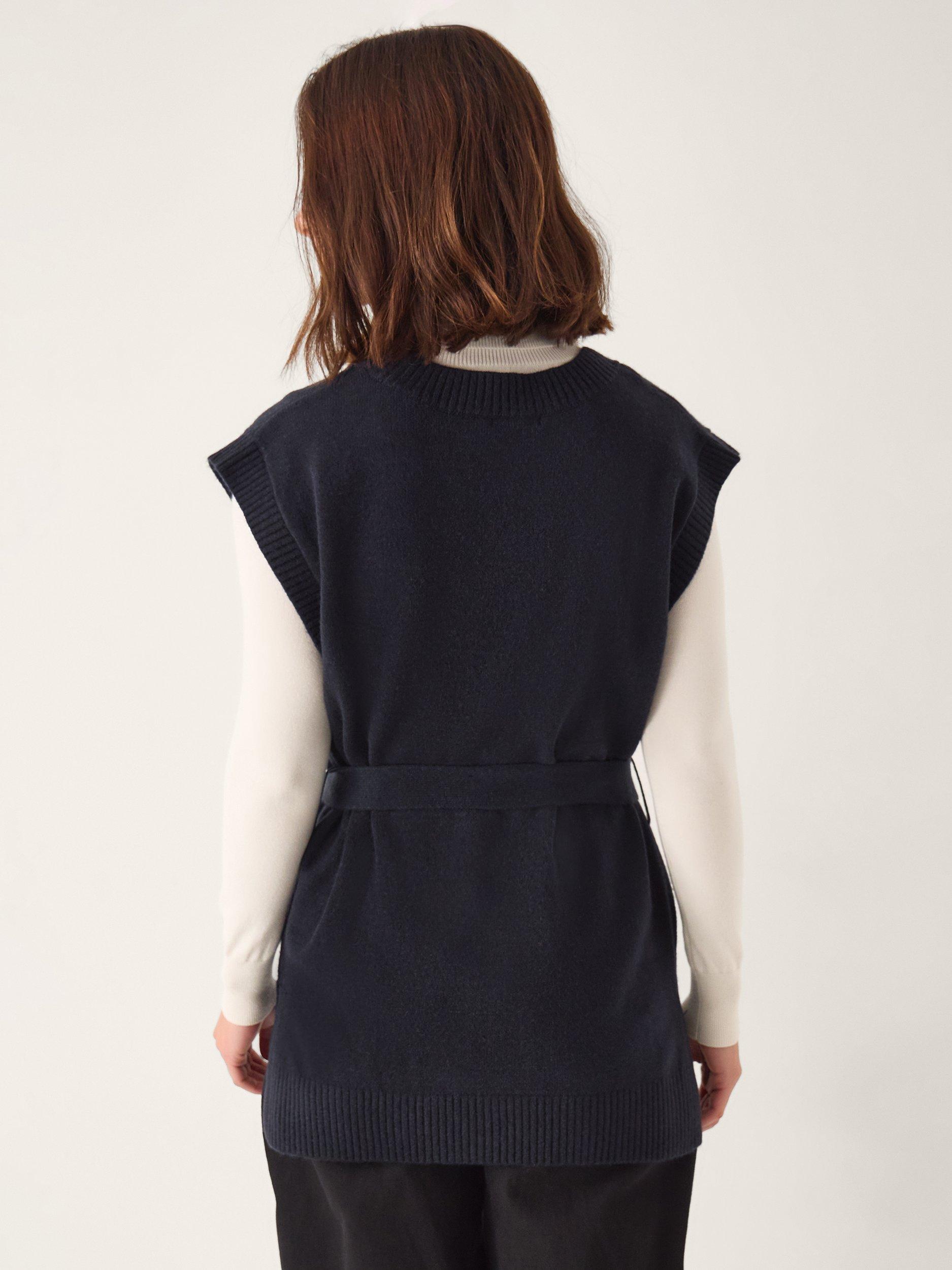 Product image 2 of 5, which shows Monsoon Cohen Cable Knit Detail Knit Top, Navy, S