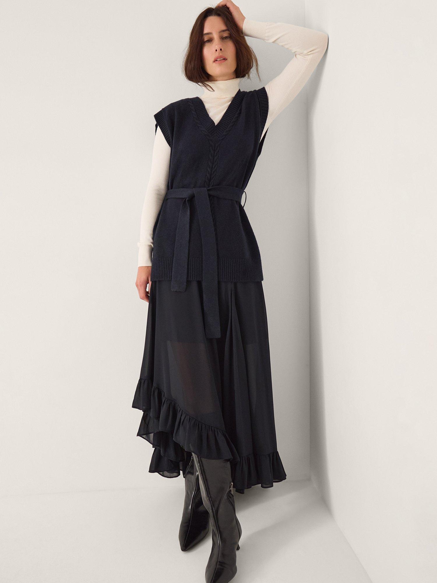 Product image 3 of 5, which shows Monsoon Cohen Cable Knit Detail Knit Top, Navy, S