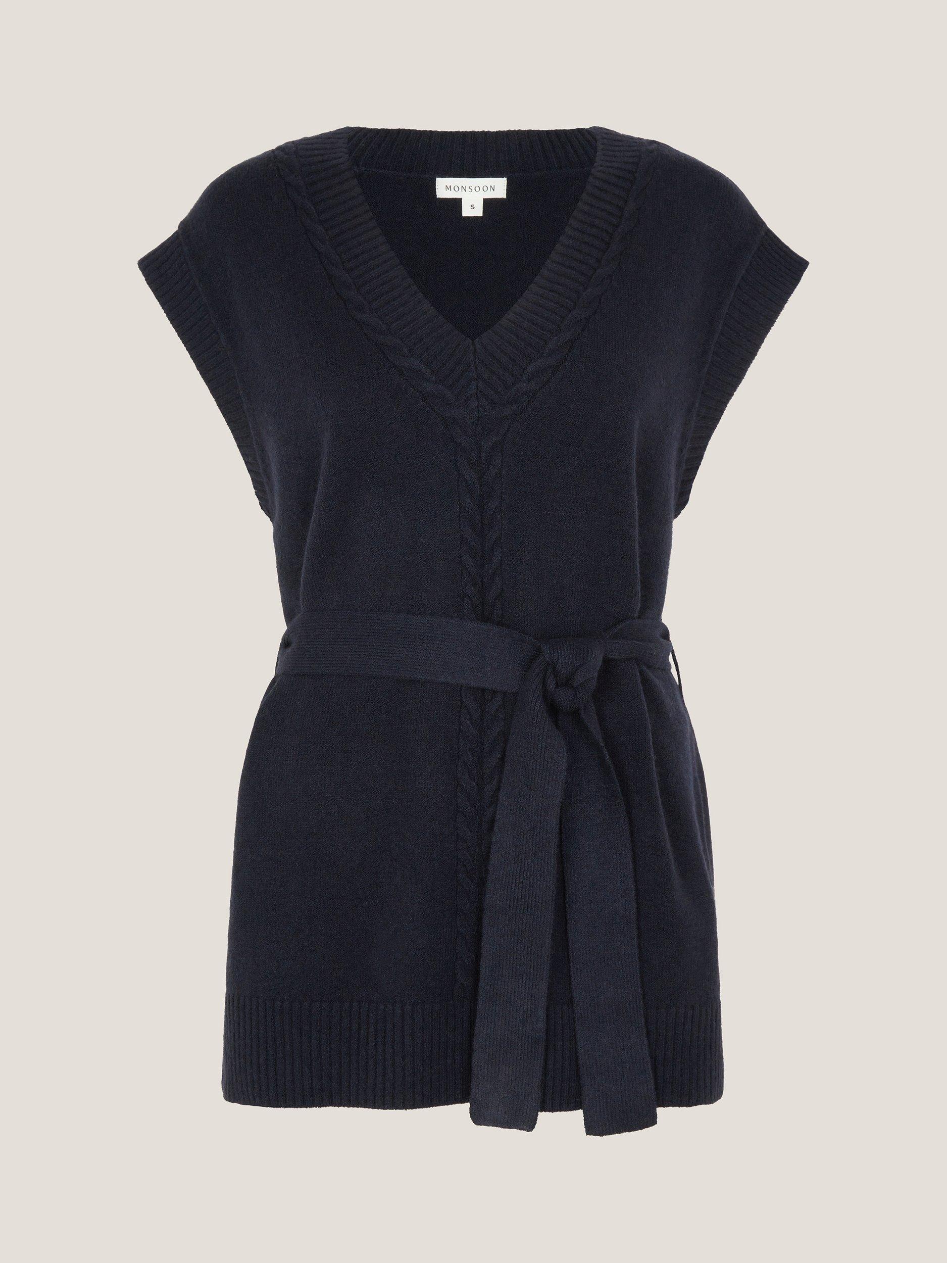 Product image 5 of 5, which shows Monsoon Cohen Cable Knit Detail Knit Top, Navy, S