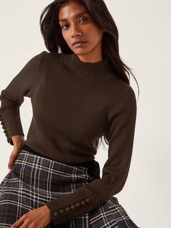 Monsoon Ruby Ribbed Polo Neck Jumper, Chocolate, Chocolate