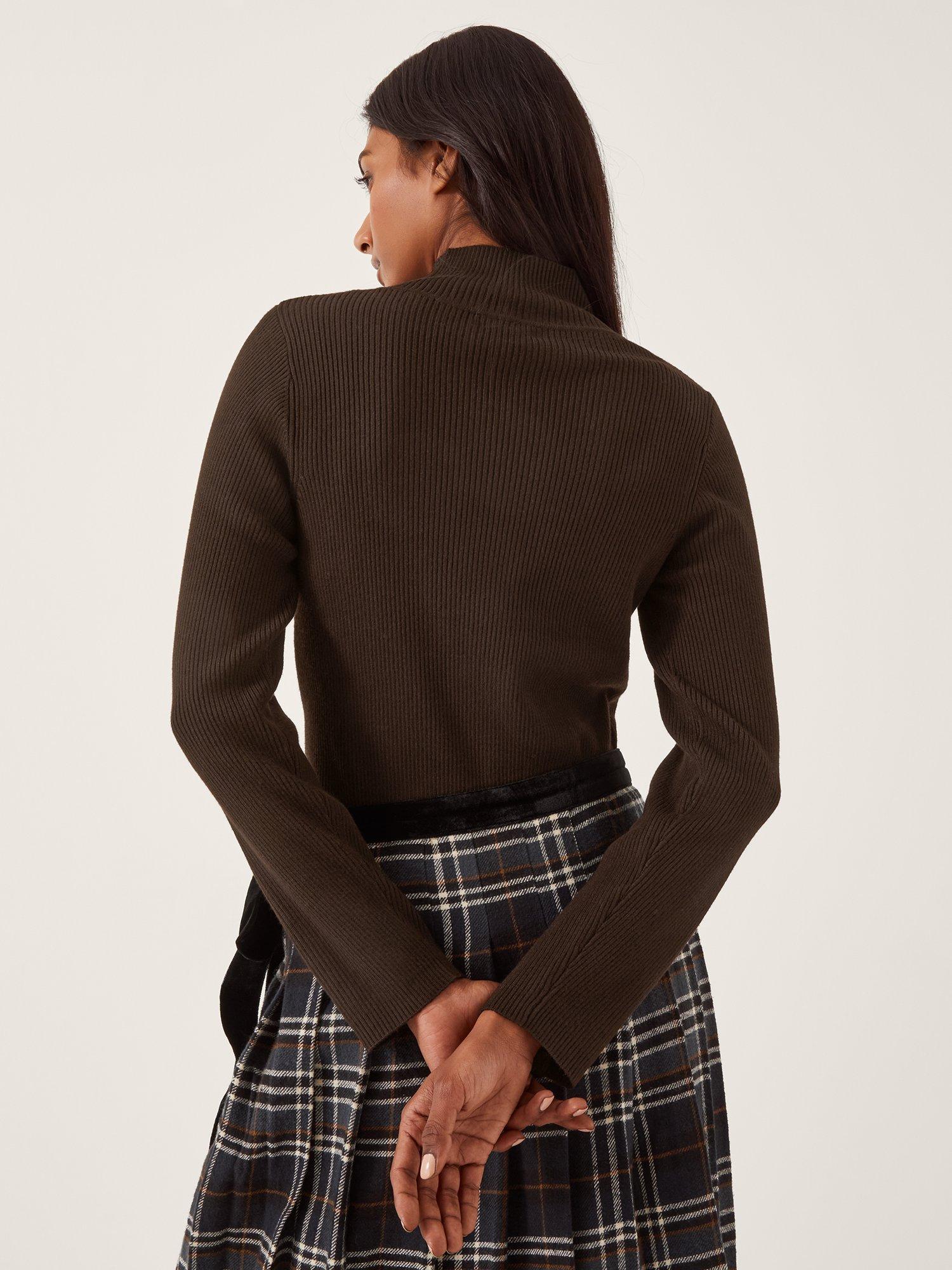 Product image 2 of 5, which shows Monsoon Ruby Ribbed Polo Neck Jumper, Chocolate, S