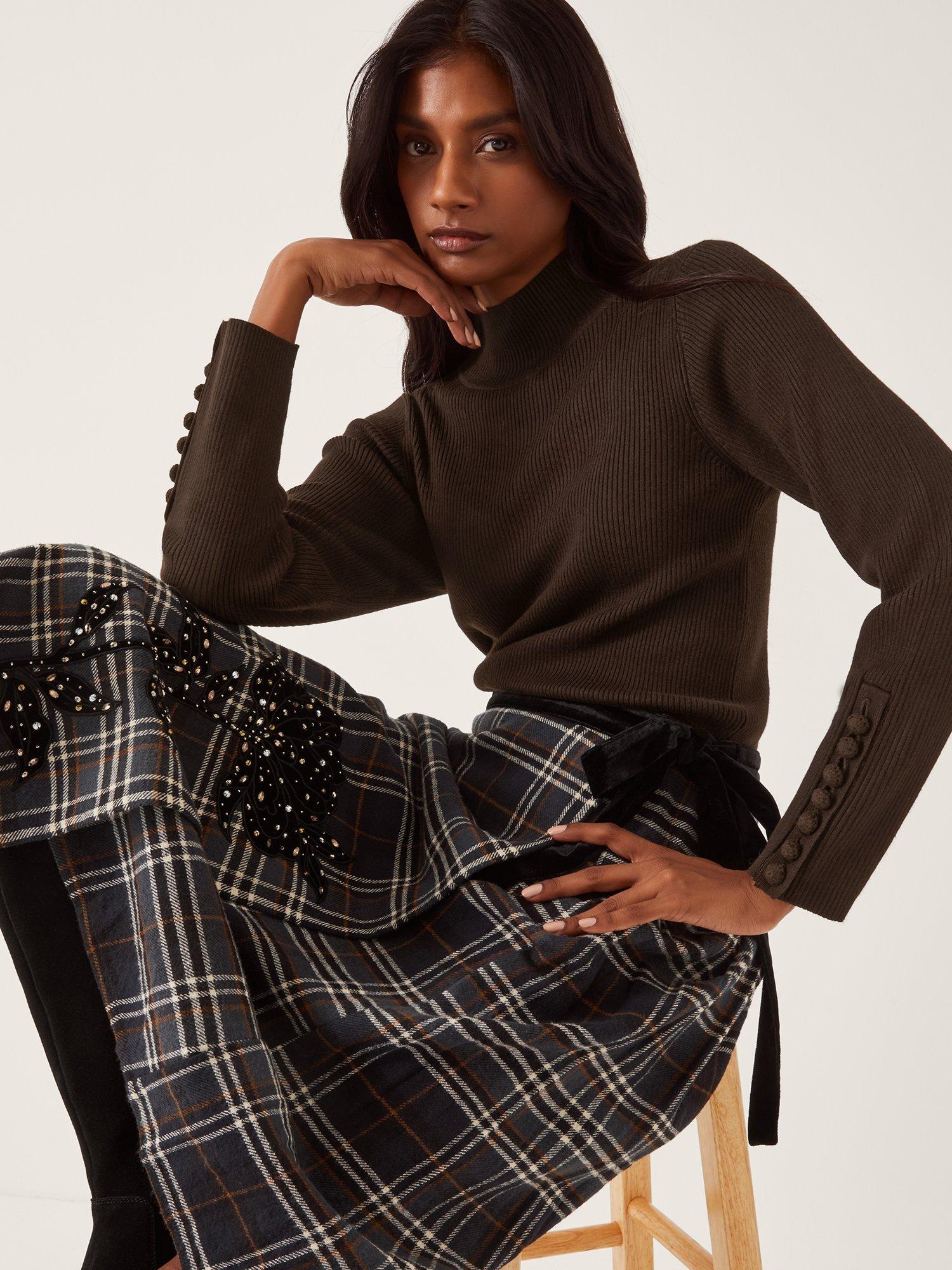 Product image 3 of 5, which shows Monsoon Ruby Ribbed Polo Neck Jumper, Chocolate, S