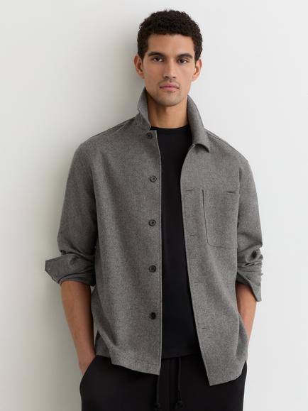 Reiss Cooper Wool-Blend Patch-Pocket Overshirt, Soft Grey, Soft Grey