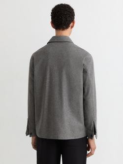 Reiss Cooper Wool-Blend Patch-Pocket Overshirt, Soft Grey - view 2, Soft Grey