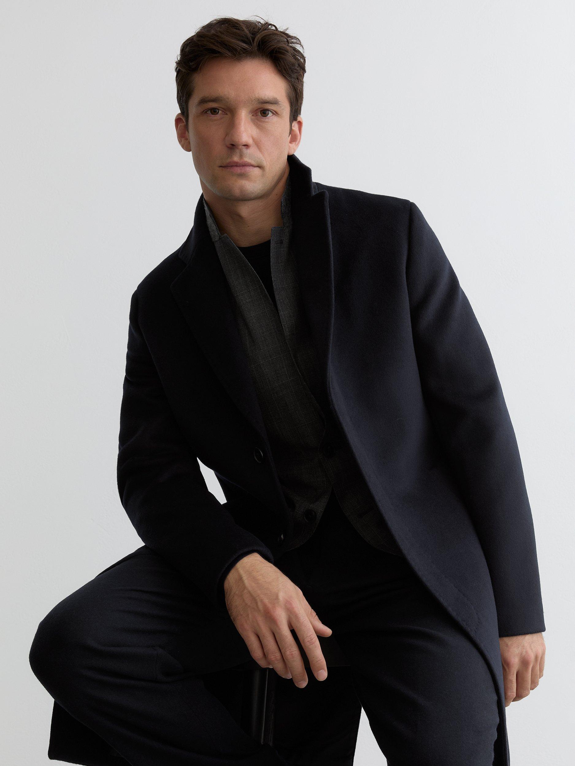Product image 3 of 5, which shows Reiss Empire Wool Blend Overcoat, Navy, XS