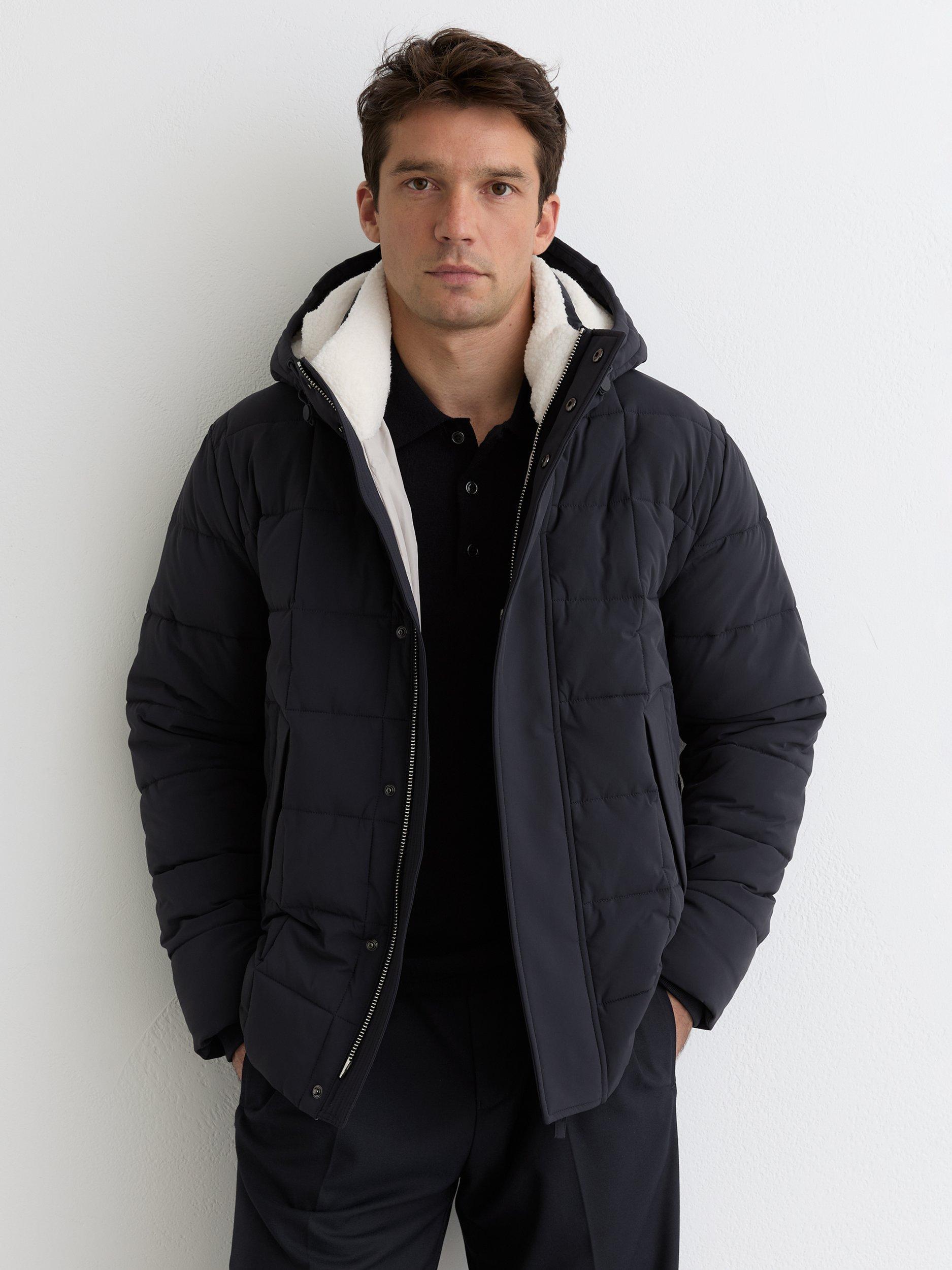 Product image 1 of 5, which shows Reiss Klause Fleece Lined Hooded Puffer Jacket, Navy, XS