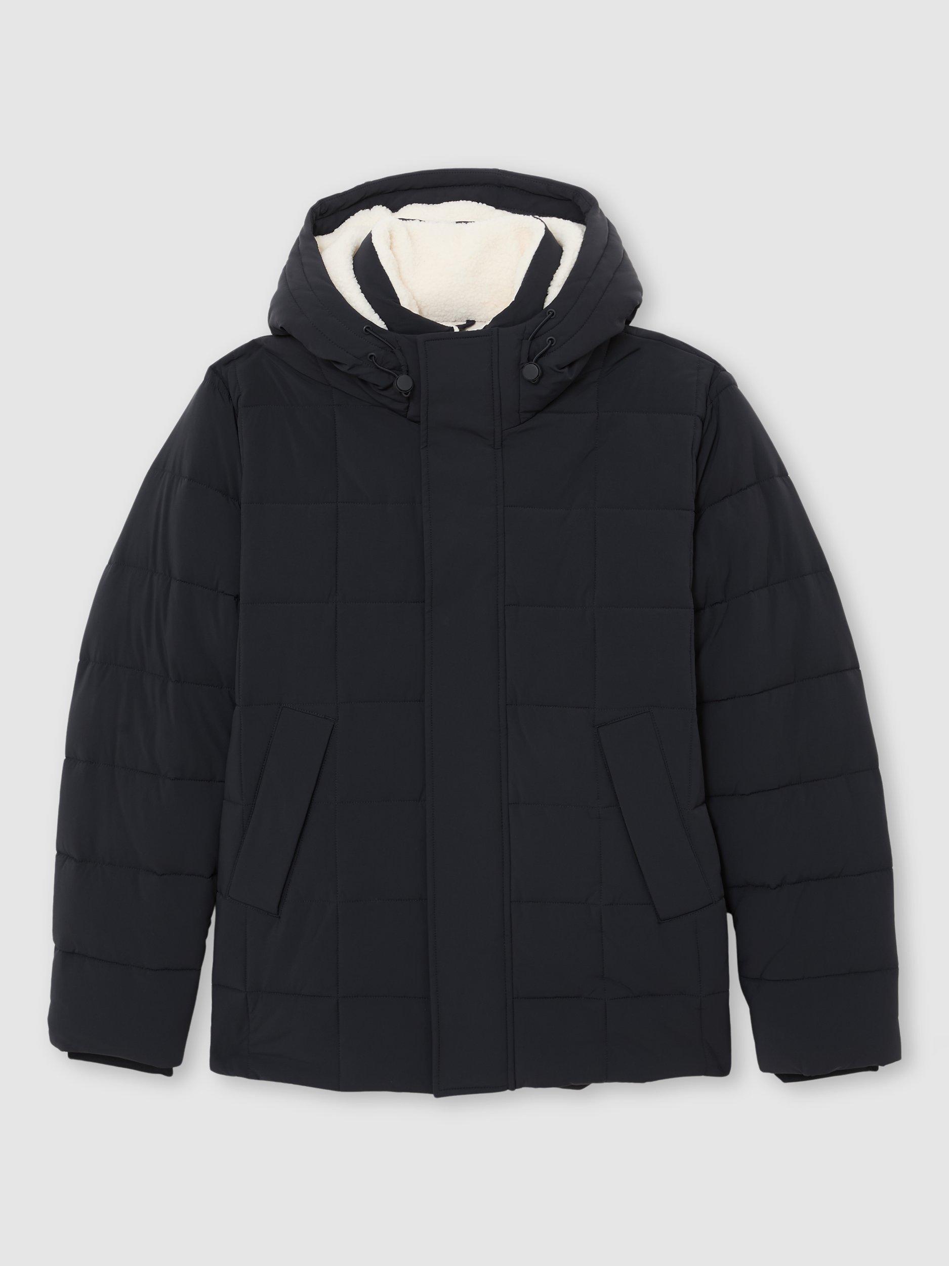 Product image 3 of 5, which shows Reiss Klause Fleece Lined Hooded Puffer Jacket, Navy, XS