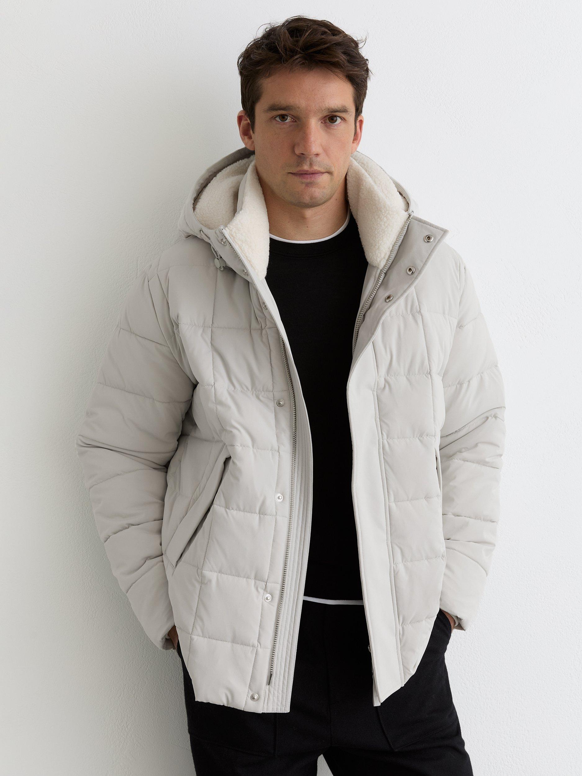 Product image 1 of 5, which shows Reiss Klause Fleece Lined Hooded Puffer Jacket, Stone, XS