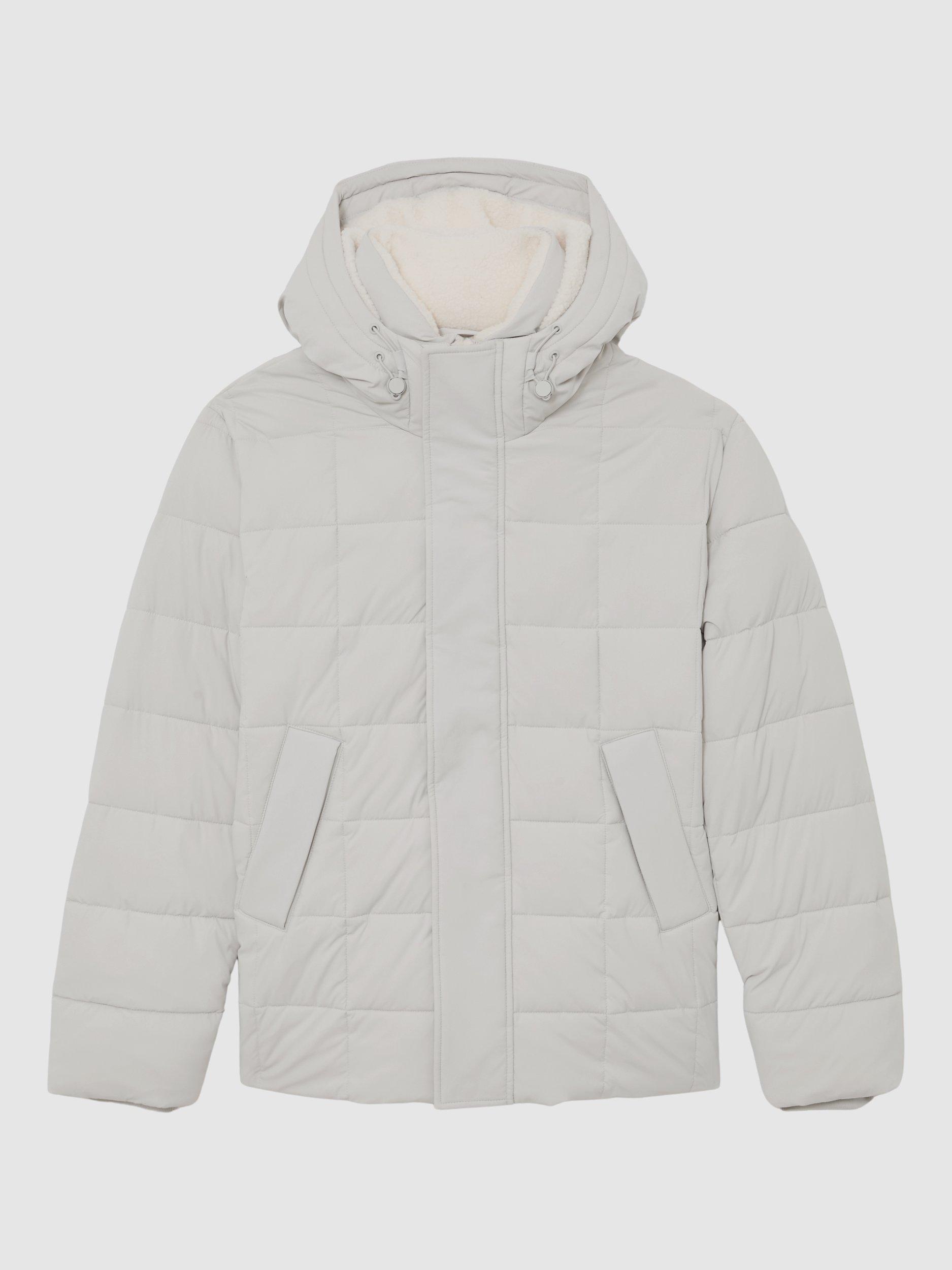 Product image 3 of 5, which shows Reiss Klause Fleece Lined Hooded Puffer Jacket, Stone, XS