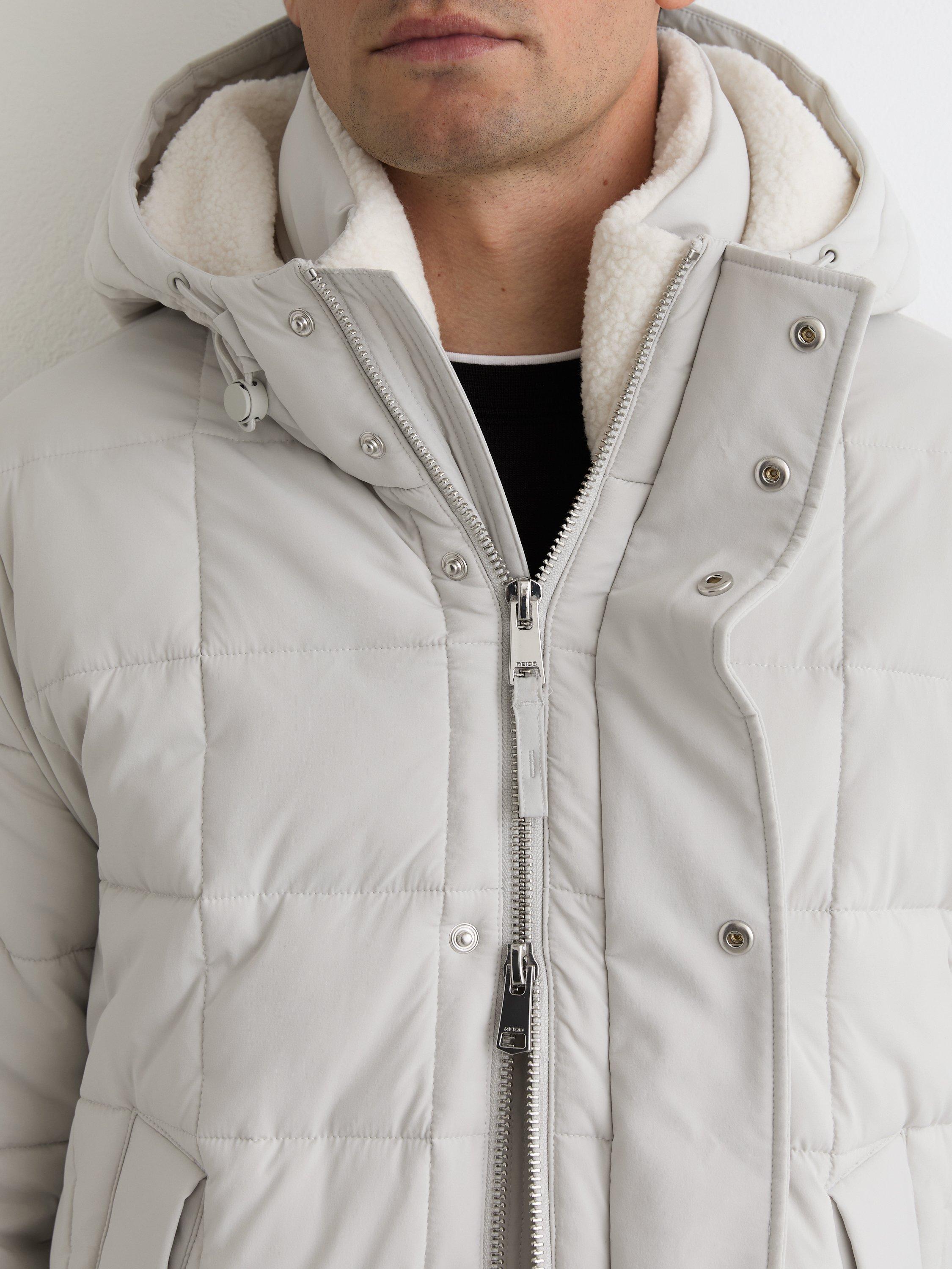 Product image 5 of 5, which shows Reiss Klause Fleece Lined Hooded Puffer Jacket, Stone, XS