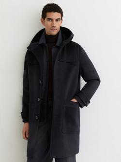 Reiss Planter Wool-Blend Hooded Duffle Coat, Navy, Navy