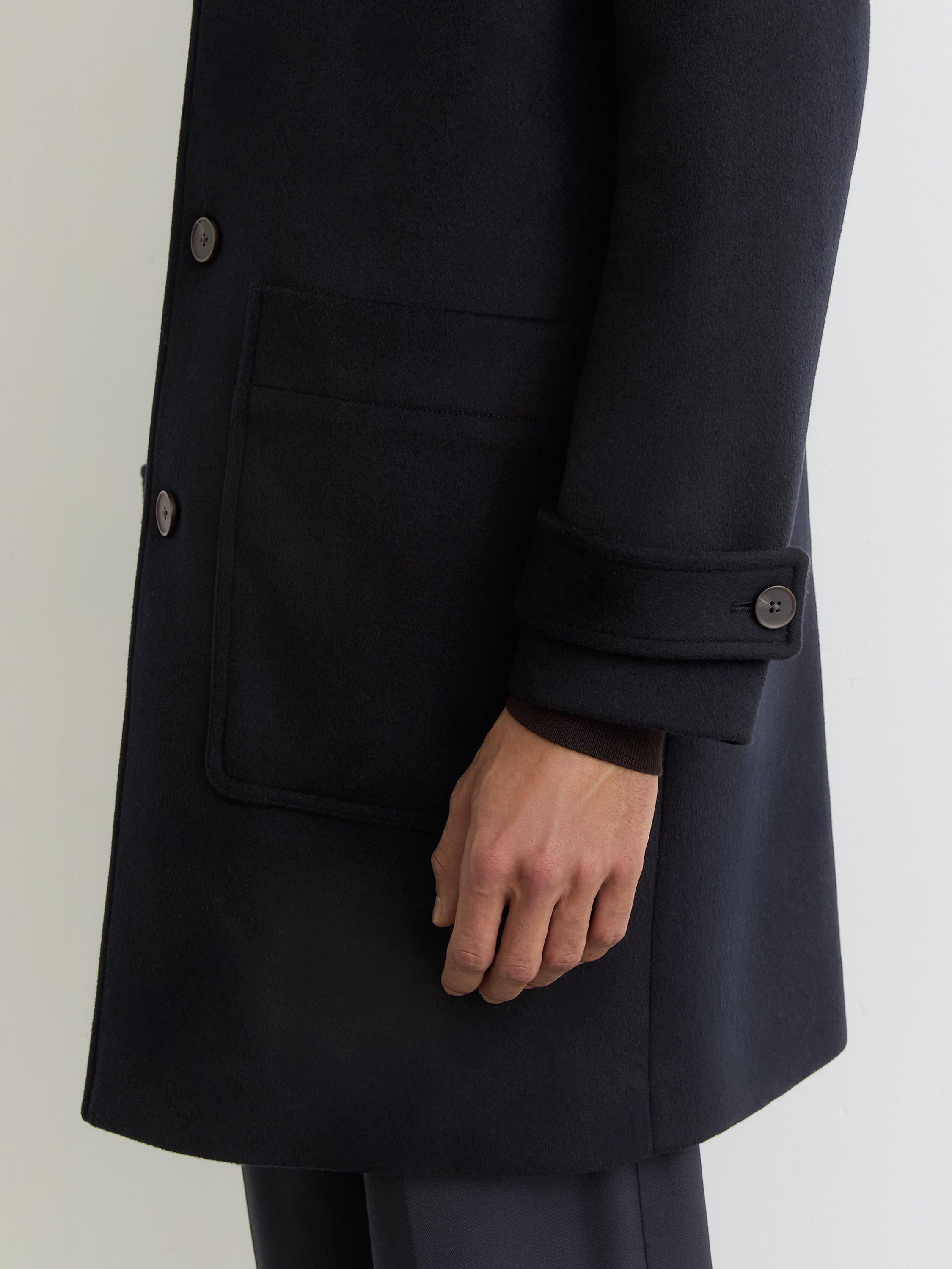Product image 2 of 5, which shows Reiss Planter Wool-Blend Hooded Duffle Coat, Navy, XS